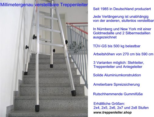 Steht in Sekunden auf jeder Treppe und Wendeltreppe. www.treppenleiter.shop